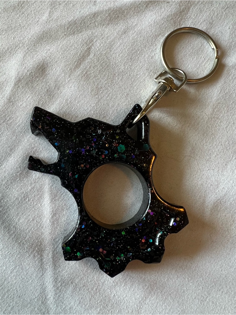 Bottle Opener Black Glitter Keychain Handmade Resin Werewolf Goth